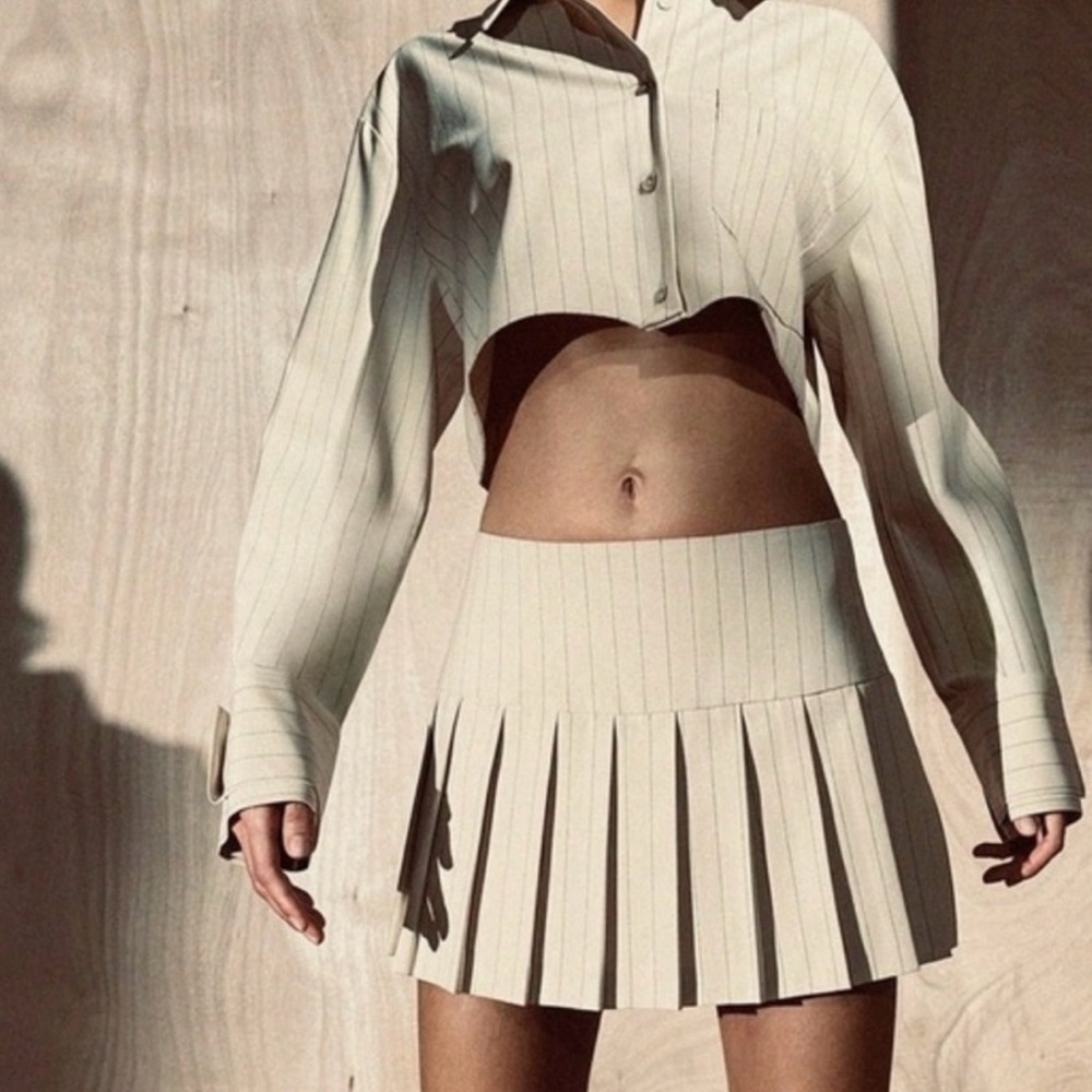 ZARA Pinstripe Cream Box Pleated Skort